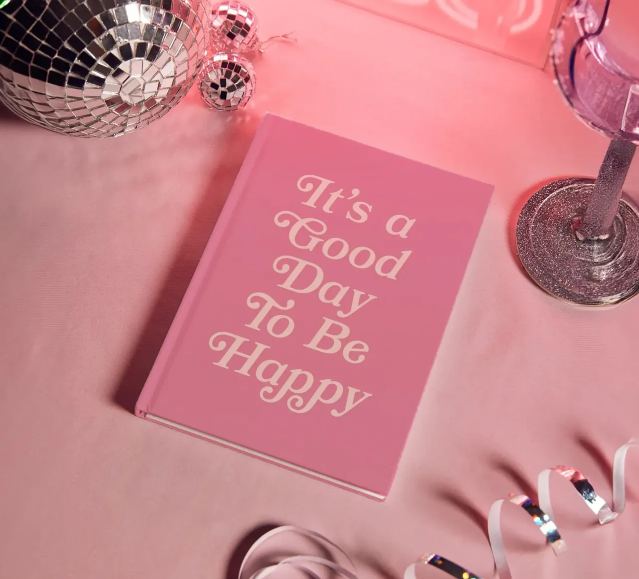 It's a Good Day To Be Happy (Pink Tone) notebook by Paigaam Studio