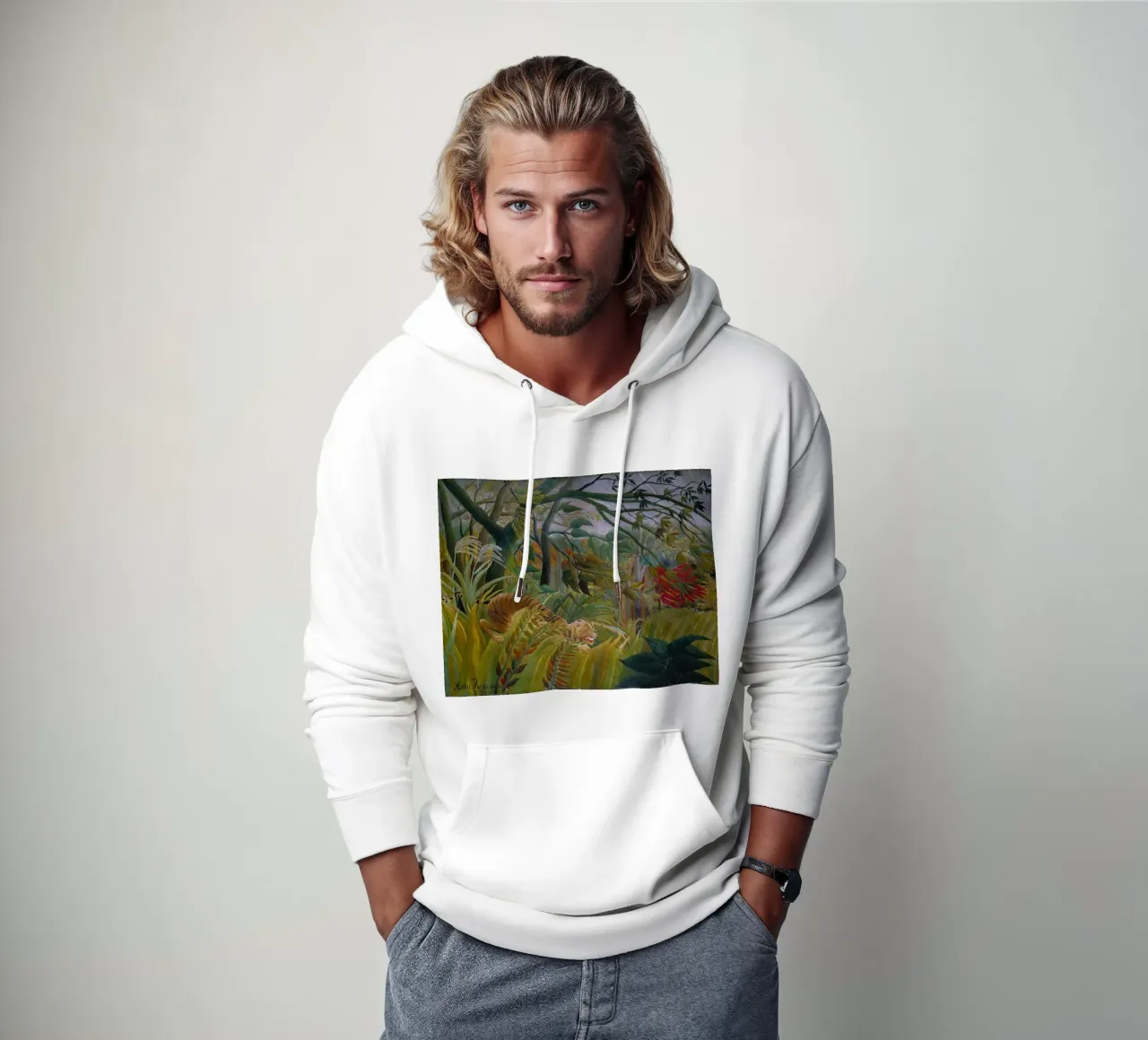 Una tigre in una tempesta tropicale - Henri Rousseau felpa con cappuccio da Timeless Artworks