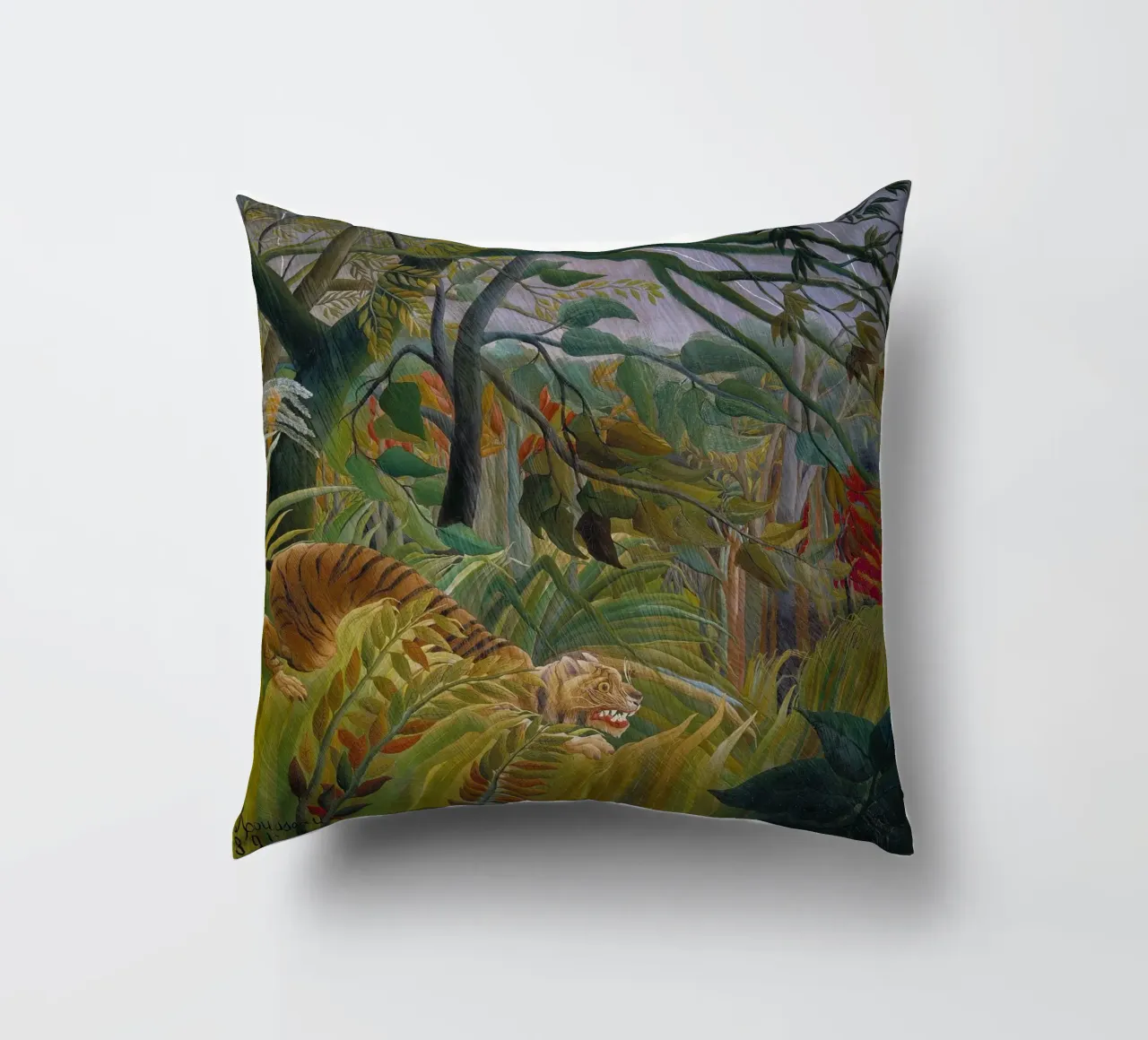 Una tigre in una tempesta tropicale - Henri Rousseau cuscino da Timeless Artworks