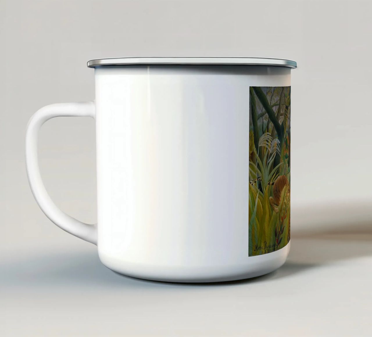 Una tigre in una tempesta tropicale - Henri Rousseau tazza in smalto da Timeless Artworks