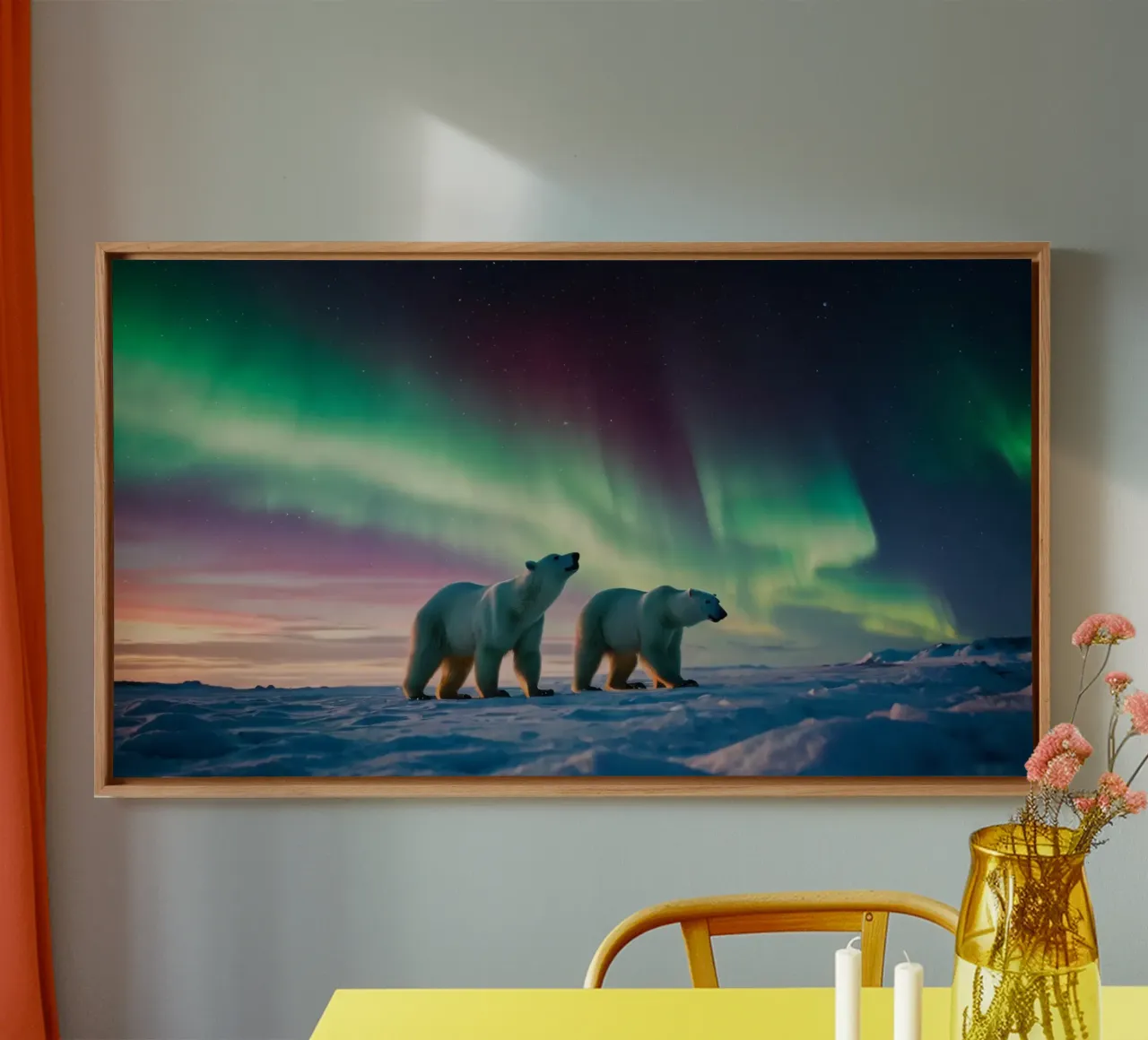 IJsberen lopen onder levendig noorderlicht canvas met Baklijst van DesignDoodle