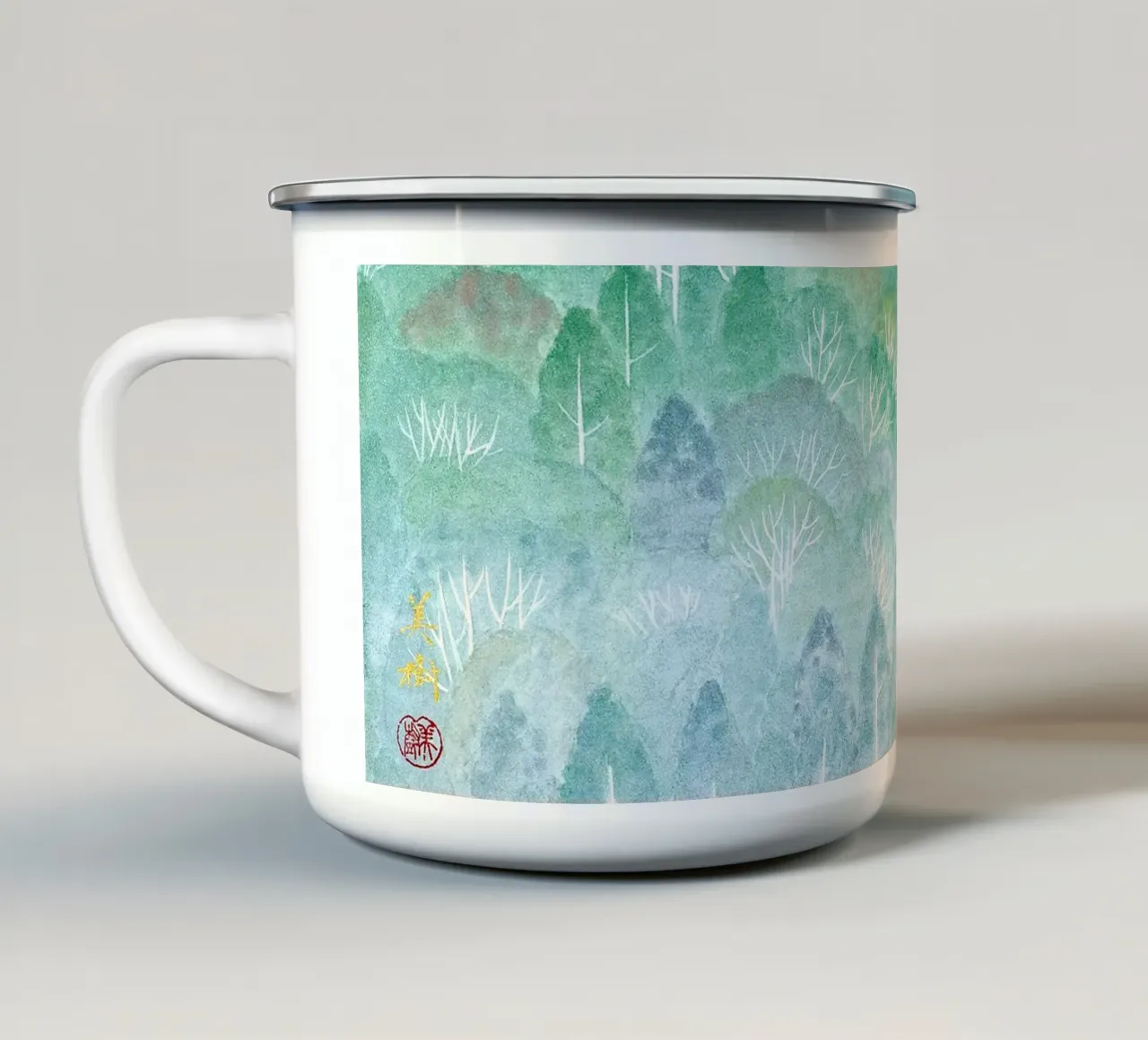 rima di verde tazza in smalto da Noji-Mikiko