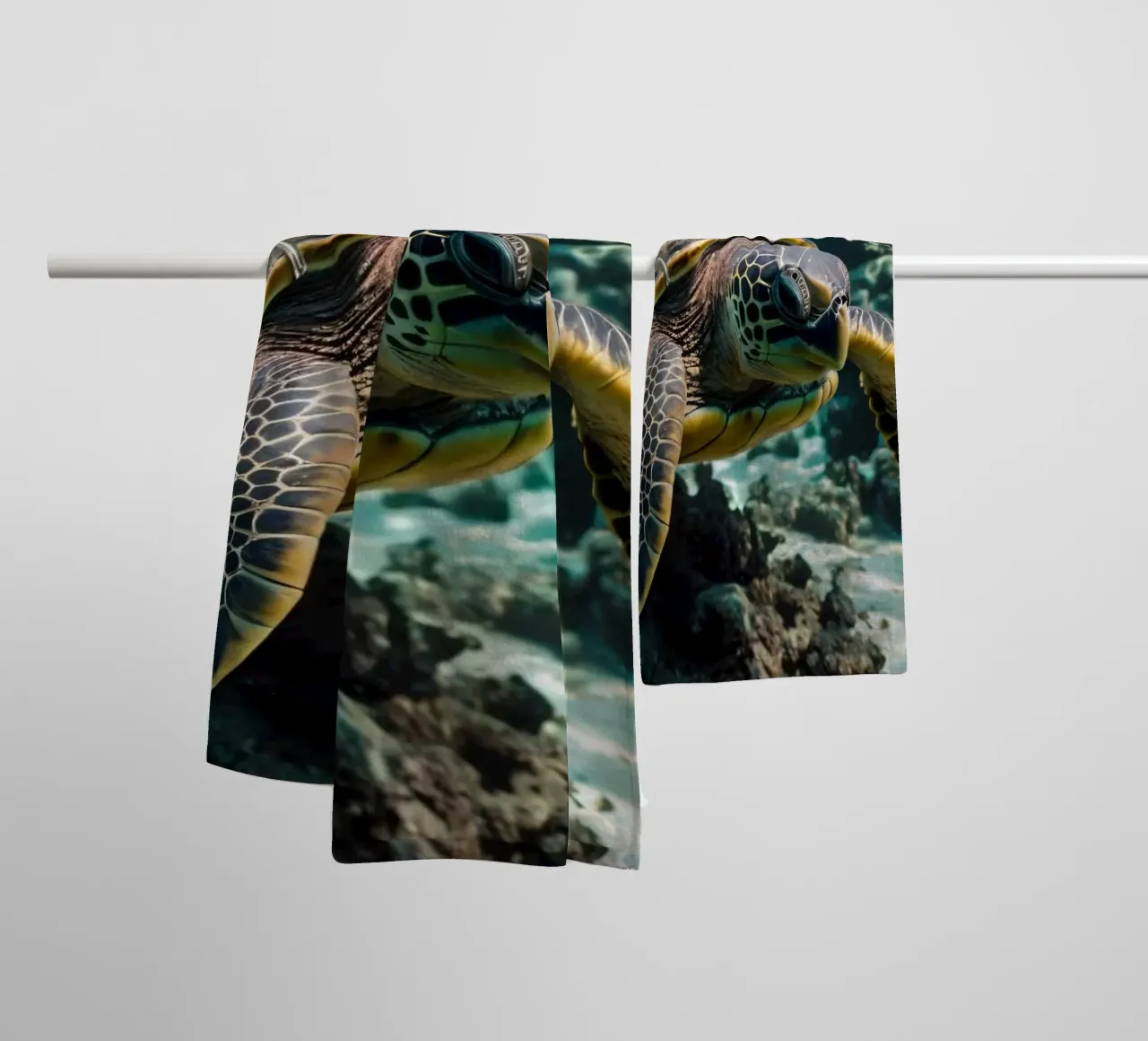 Tortue de mer glissant dans un récif corallien vibrant en cristal serviette de bain de DesignDoodle