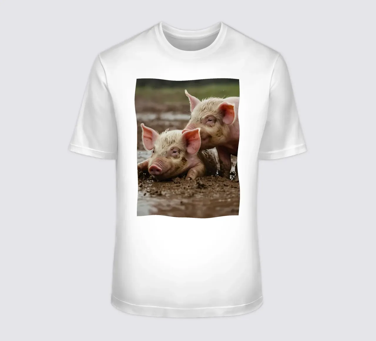 Two playful piglets enjoying muddy ground on a farm t-shirt by DesignDoodle