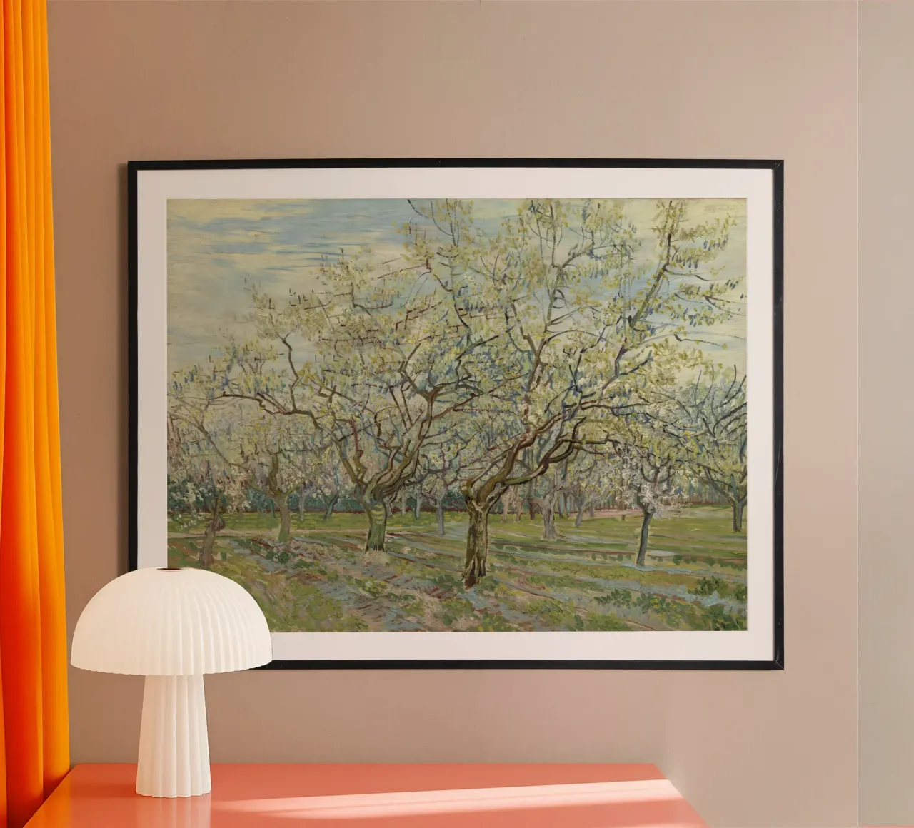 Vincent van Gogh - Frutteto bianco poster con telaio in alluminio da Timeless Artworks