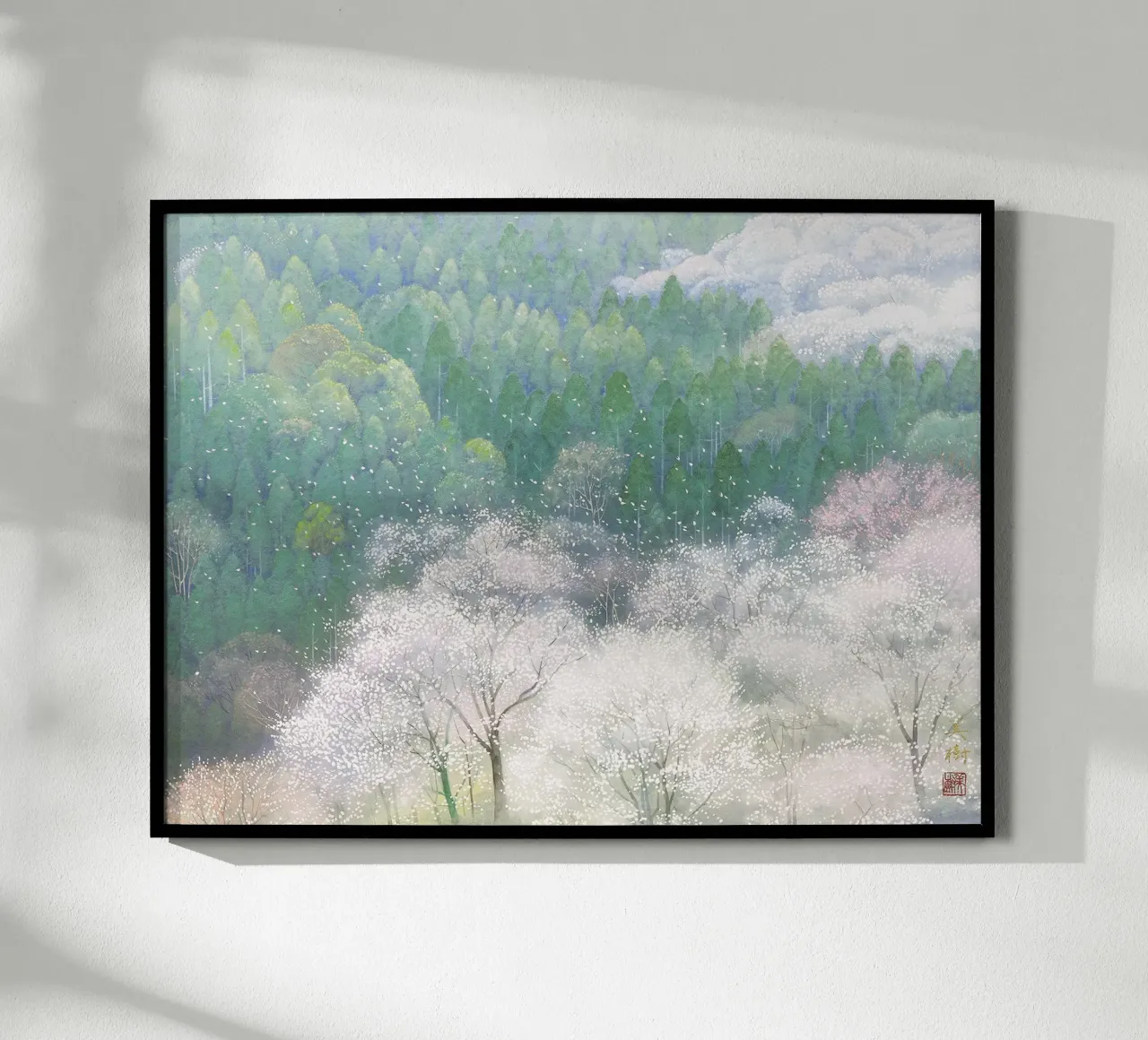 Frühlingswald Poster mit Holzrahmen von Noji-Mikiko