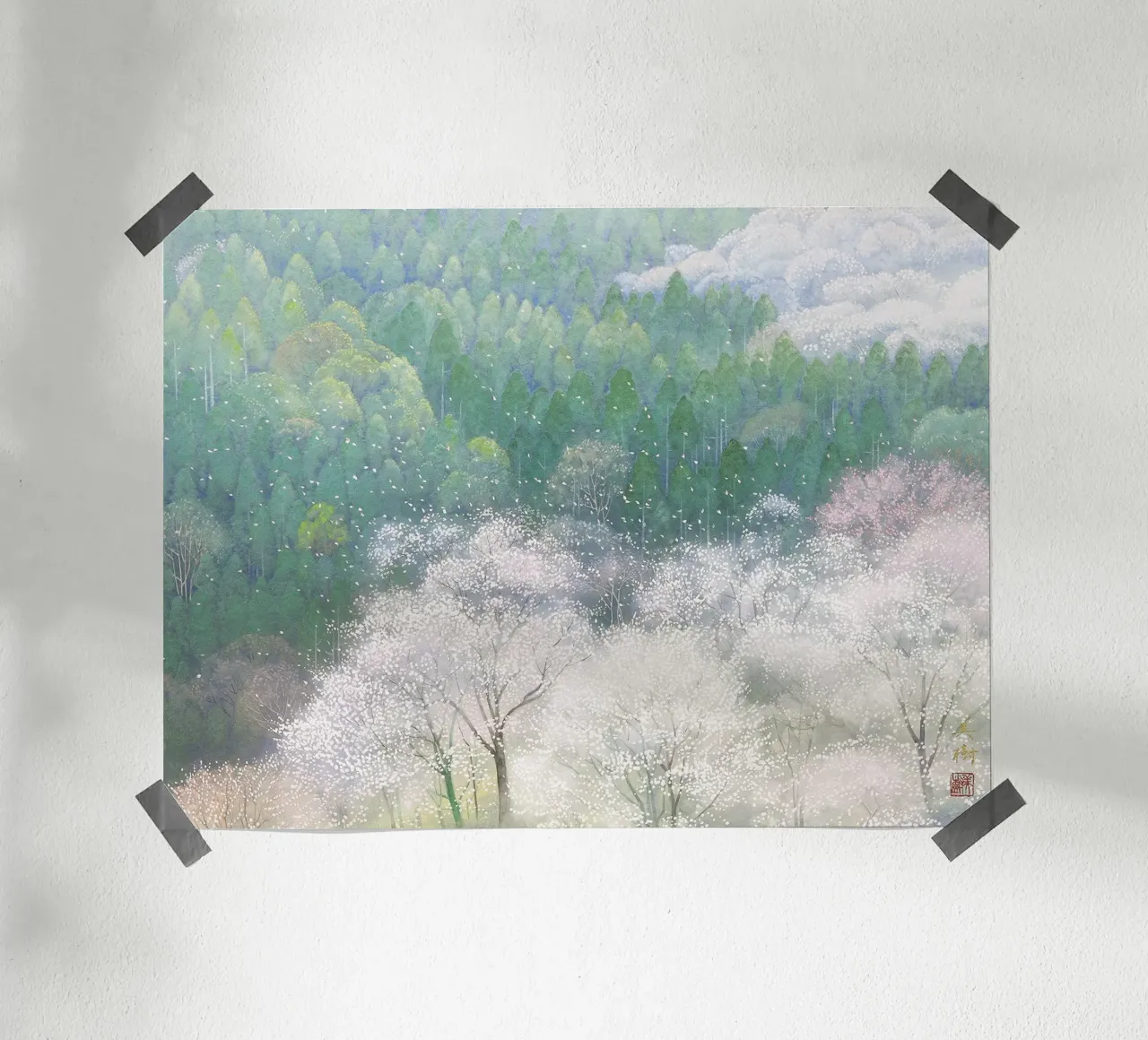 Frühlingswald Poster mit Holzrahmen von Noji-Mikiko