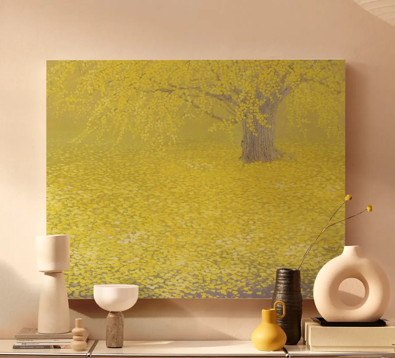 Reverberation of Yellow canvas with Floater frame by Noji-Mikiko