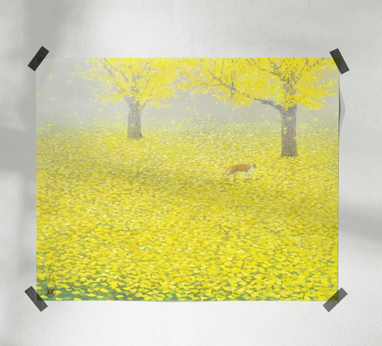 Yellow Gift poster with wooden frame by Noji-Mikiko