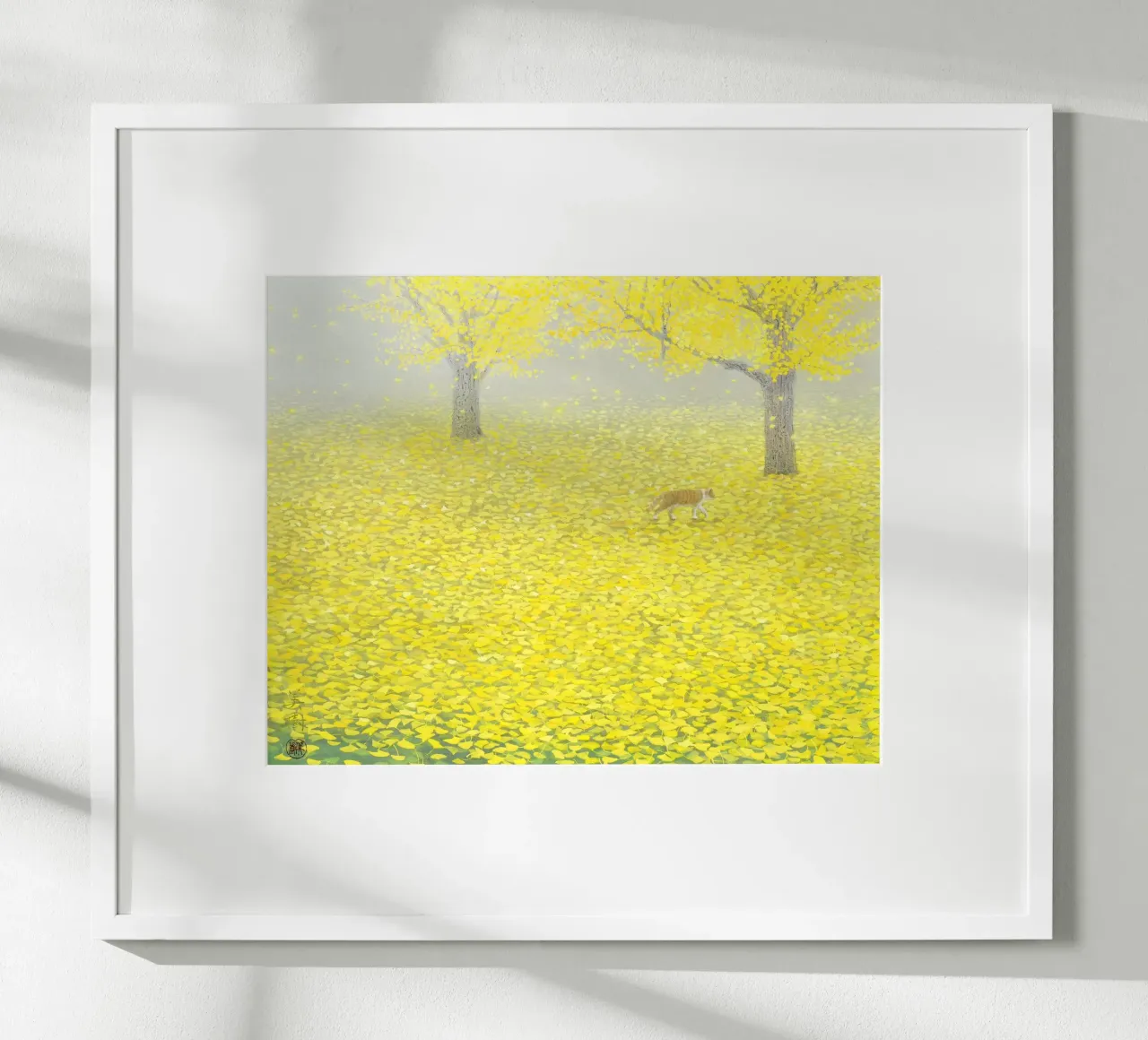 Yellow Gift poster with wooden frame by Noji-Mikiko