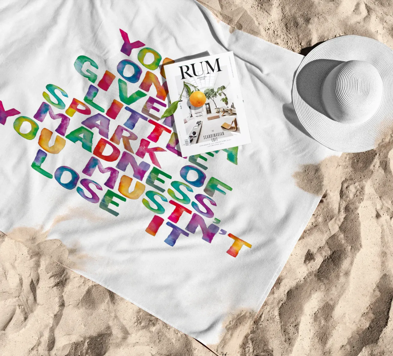 You Are Only Given a Little Spark of Madness Rainbow Type beach towel by THE MOTIVATED TYPE