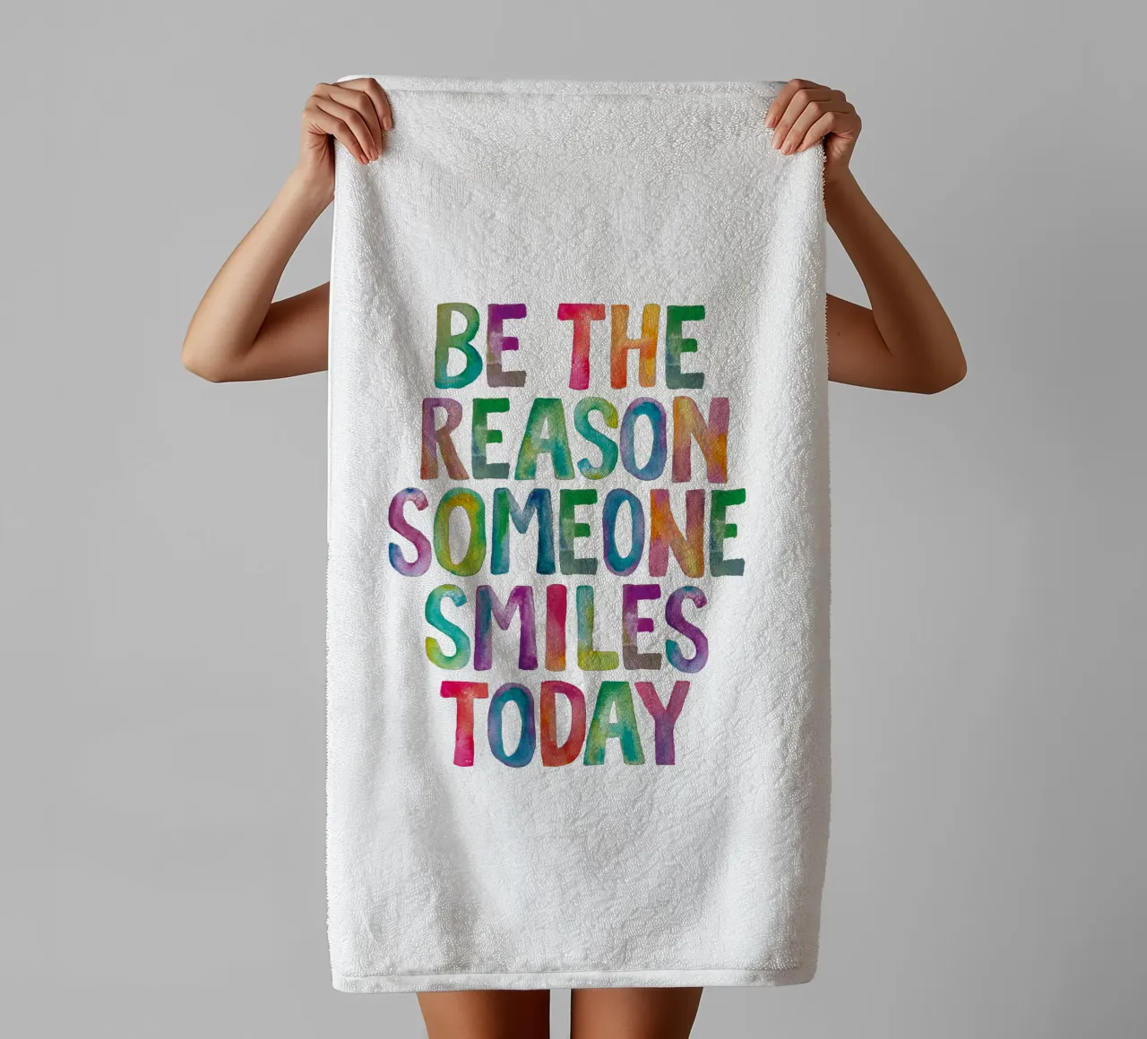 Be The Reason Someone Smiles Today Rainbow Typography towel by THE MOTIVATED TYPE