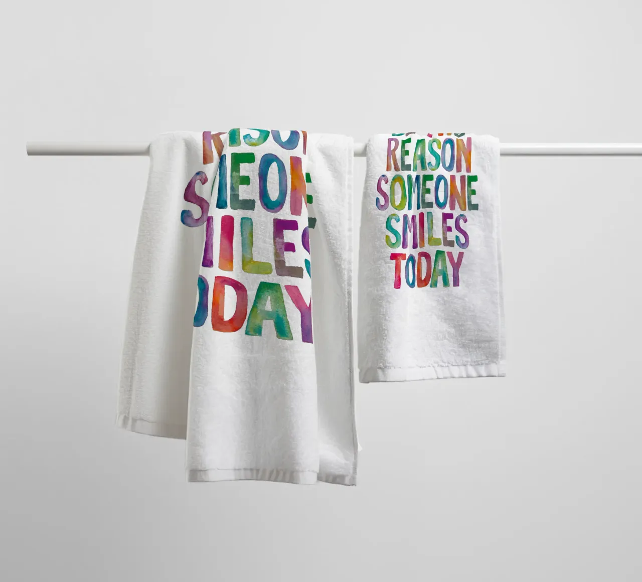 Be The Reason Someone Smiles Today Rainbow Typography towel by THE MOTIVATED TYPE