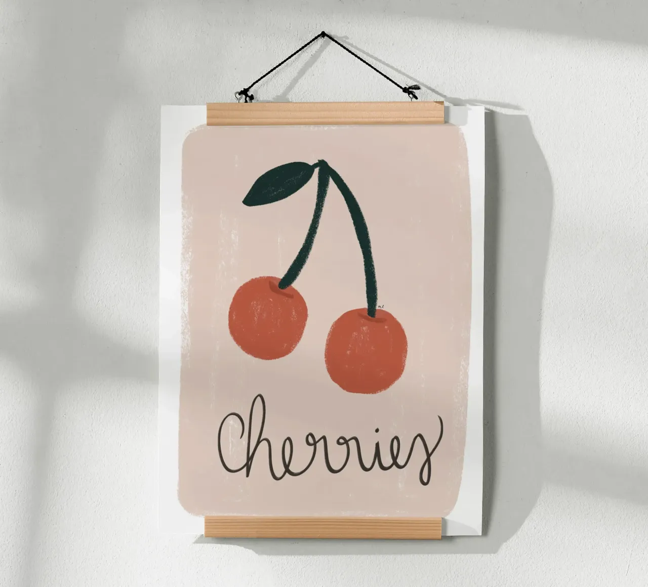 Red Cherries Poster mit Aluminium Rahmen von Menina Lisboa