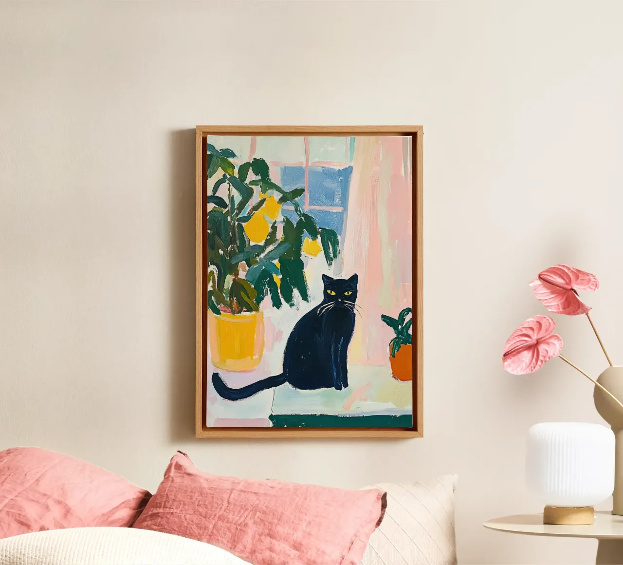 Cat black Fauvism inspired by Matisse canvas by Euphoria Theresa