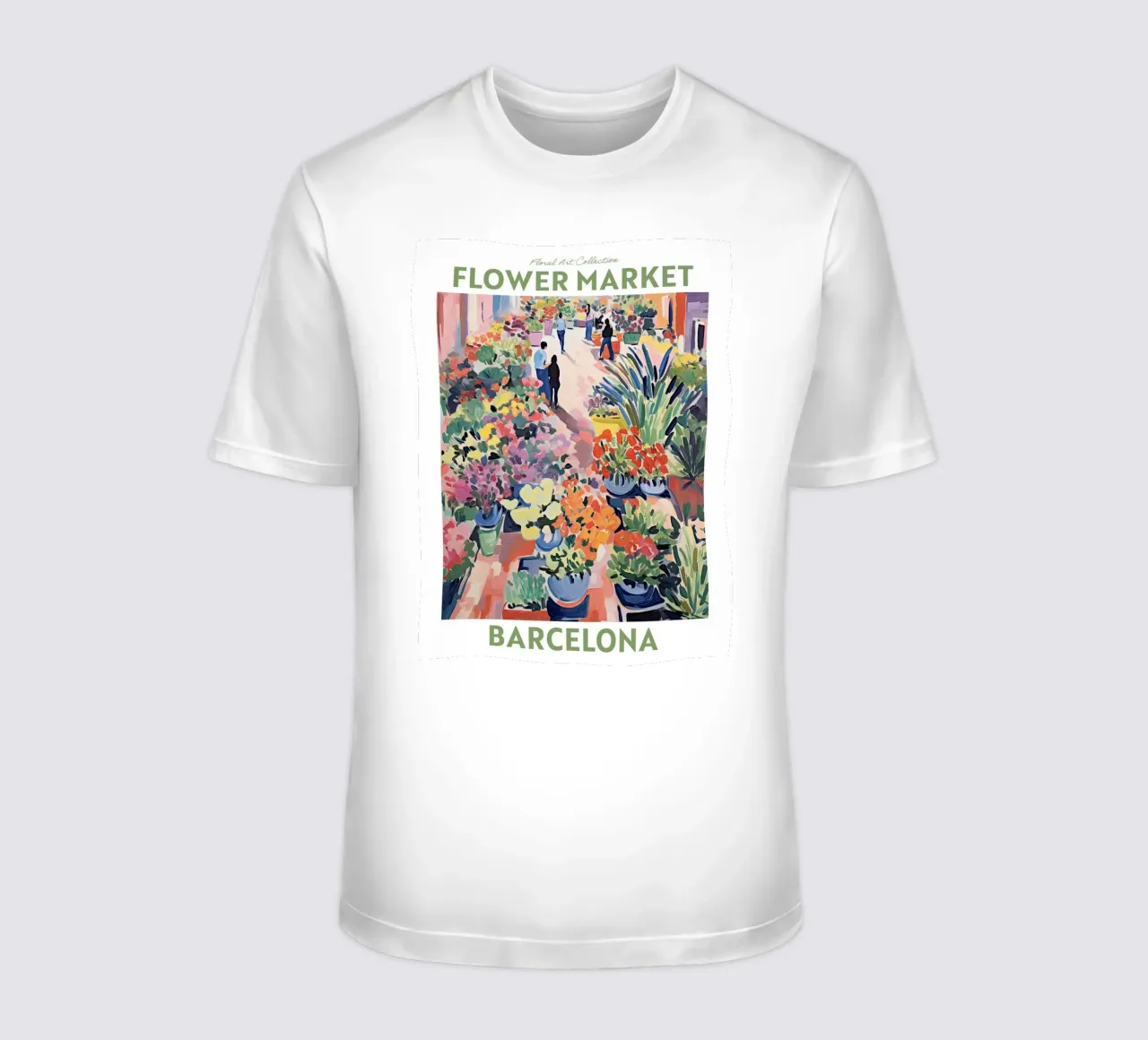 Mercato dei fiori - Barcellona, Spagna Viaggio botanico t-shirt da Peaches Art Prints