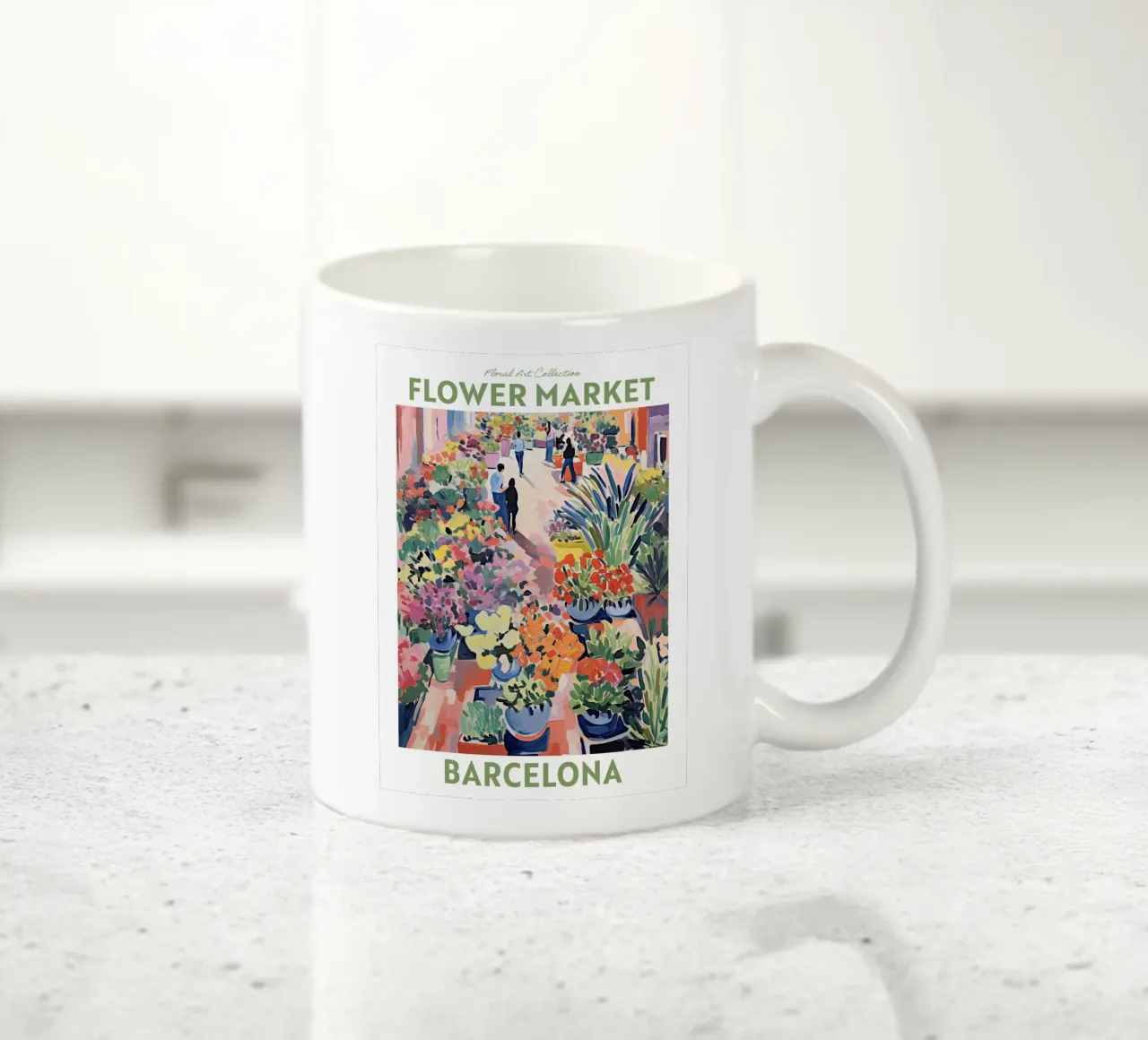 Mercato dei fiori - Barcellona, Spagna Viaggio botanico tazza in ceramica da Peaches Art Prints
