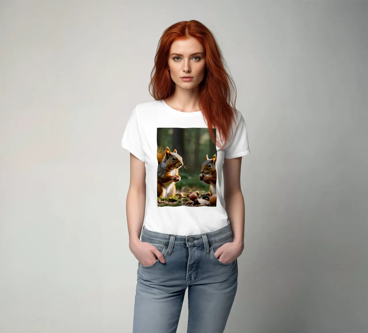 Scoiattoli raccolgono ghiande in una foresta illuminata dal sole t-shirt da DesignDoodle