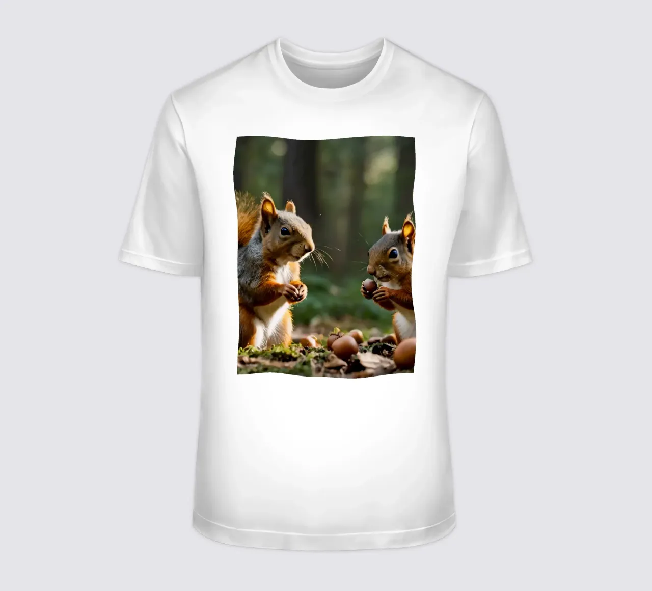 Scoiattoli raccolgono ghiande in una foresta illuminata dal sole t-shirt da DesignDoodle