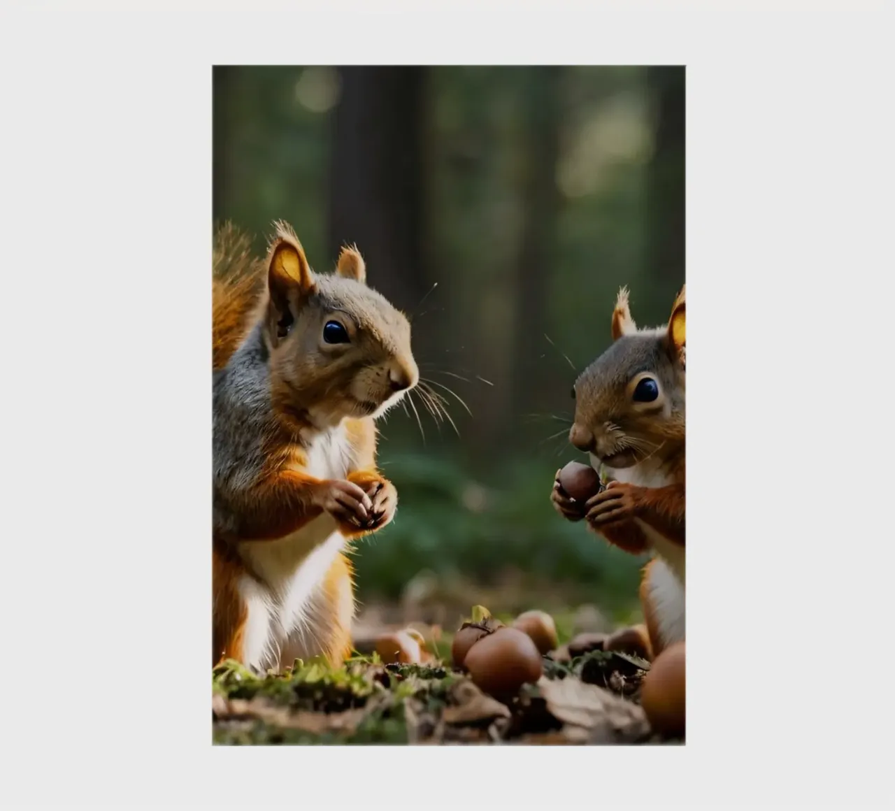 Squirrels gather acorns in a sunlit forest notebook by DesignDoodle
