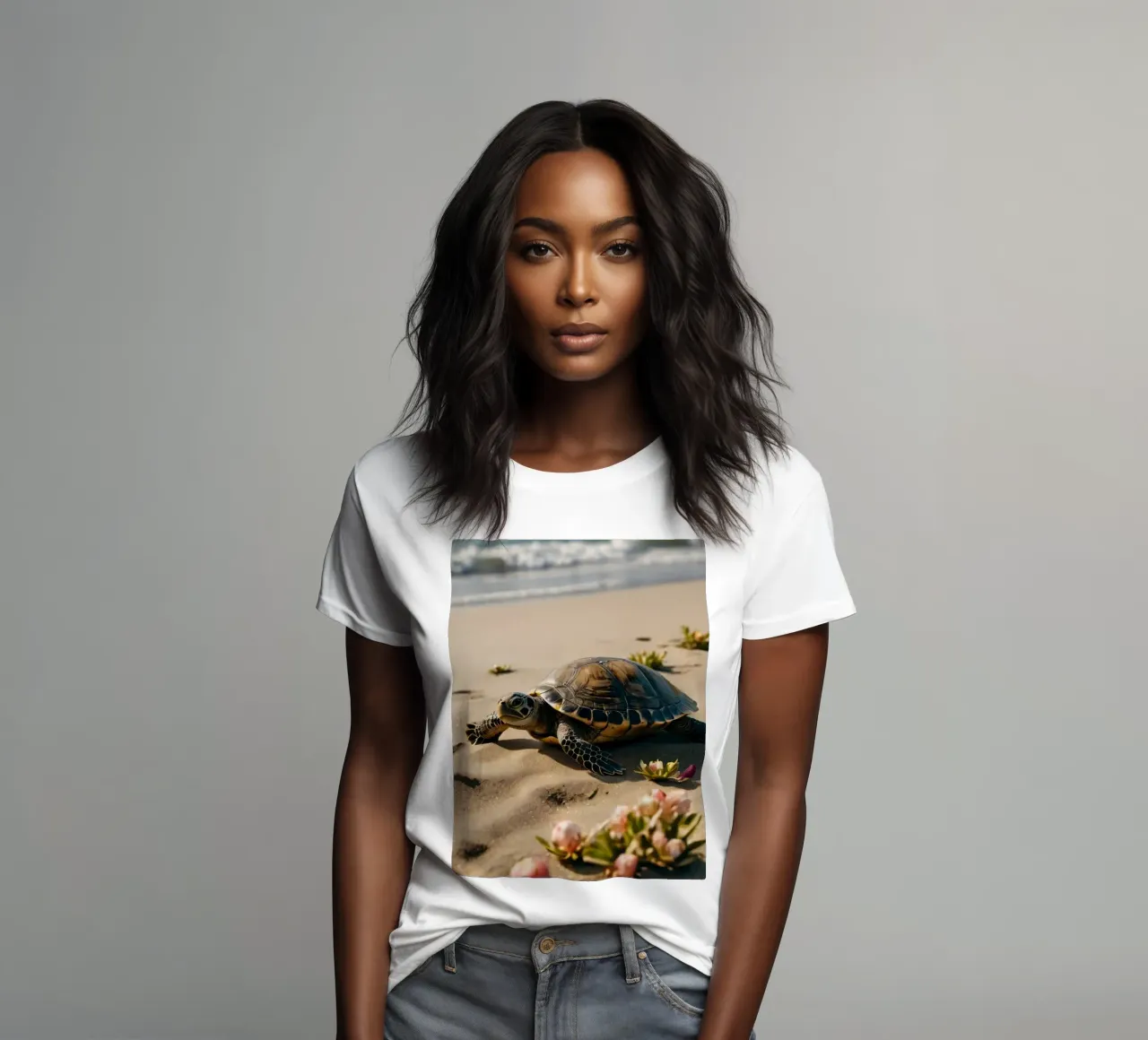 Turtles making their way to the ocean on a sunny beach women's fitted t-shirt by DesignDoodle