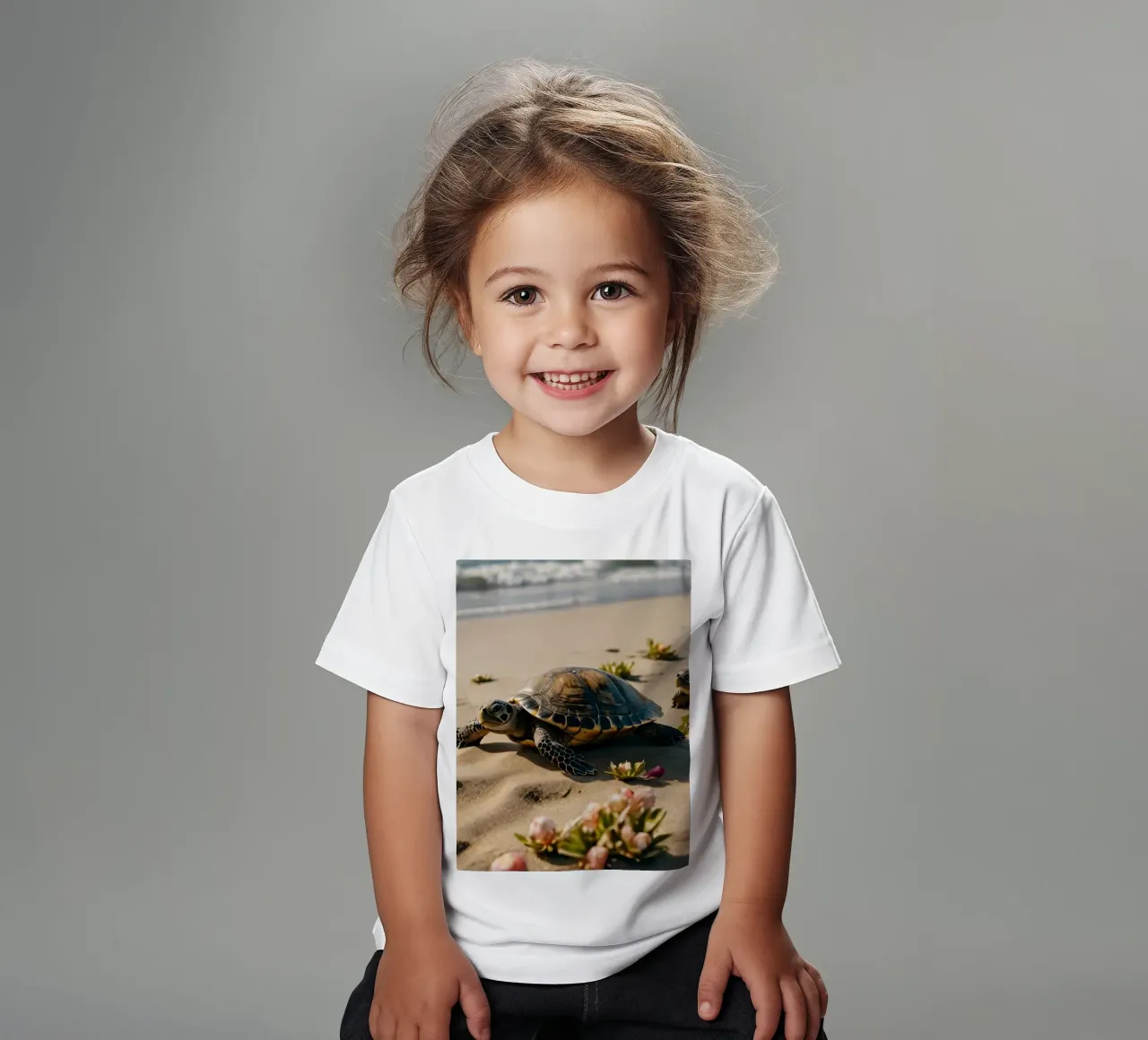 Tartarughe che si dirigono verso l'oceano su una spiaggia assolata t-shirt bambini da DesignDoodle
