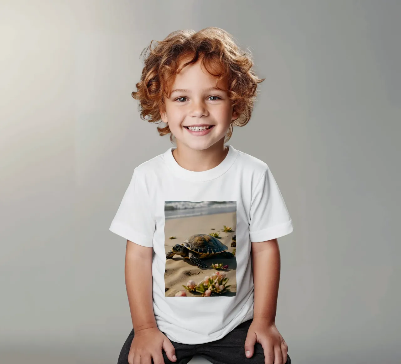 Tartarughe che si dirigono verso l'oceano su una spiaggia assolata t-shirt bambini da DesignDoodle