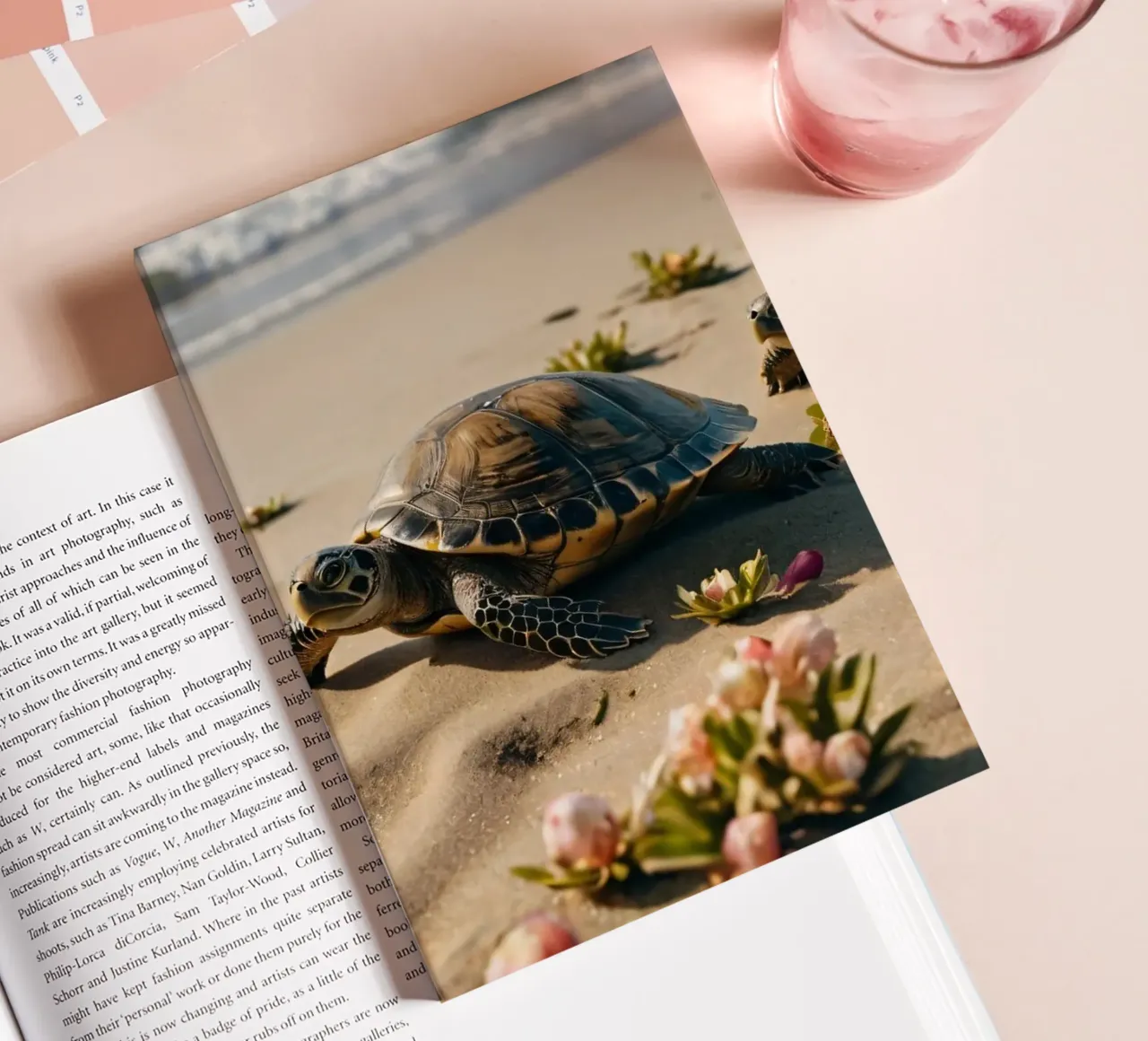 Turtles making their way to the ocean on a sunny beach notebook by DesignDoodle
