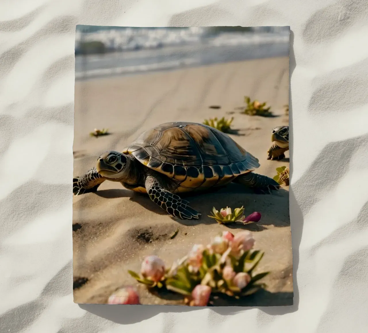 Tartarughe che si dirigono verso l'oceano su una spiaggia assolata telo mare da DesignDoodle