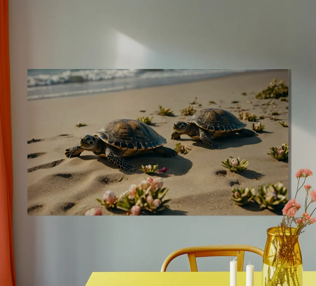 Tartarughe che si dirigono verso l'oceano su una spiaggia assolata plexiglass da DesignDoodle