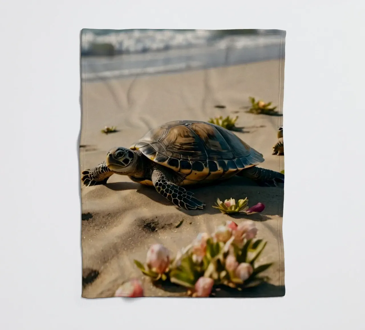 Tartarughe che si dirigono verso l'oceano su una spiaggia assolata coperta in pile da DesignDoodle