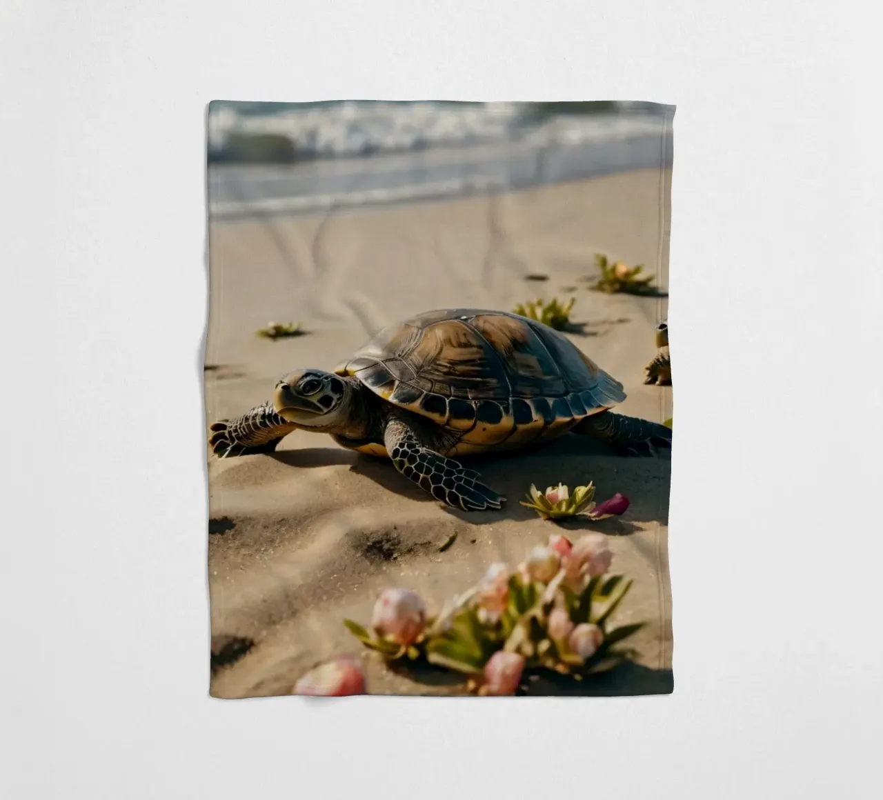 Tartarughe che si dirigono verso l'oceano su una spiaggia assolata coperta in pile da DesignDoodle