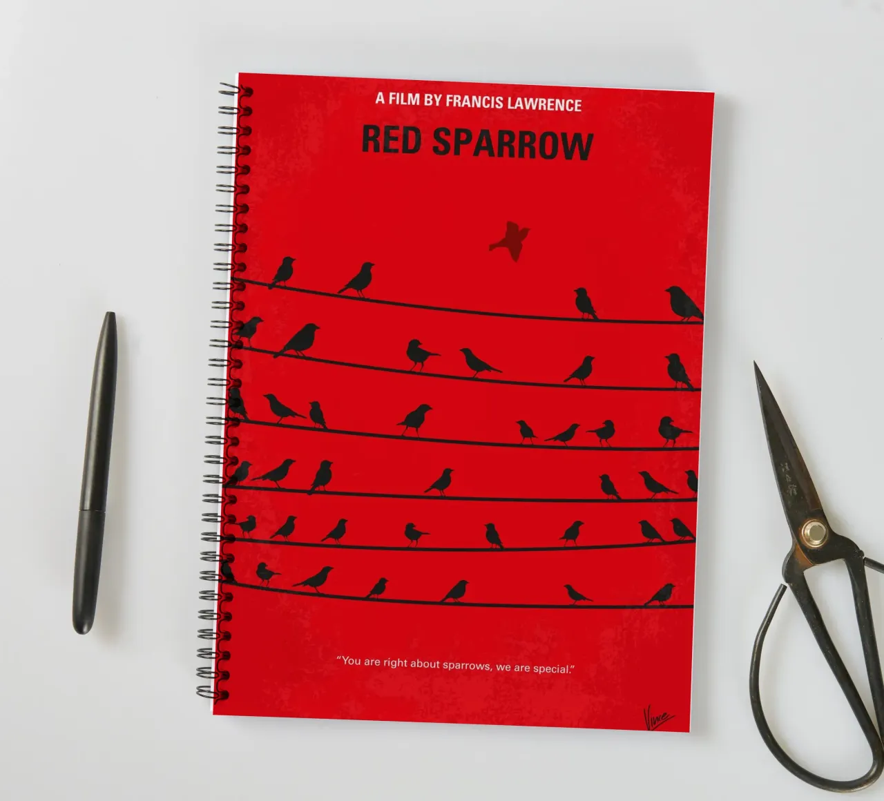 No960 My Red Sparrow minimal movie poster notitieboek met spiraal van Chungkong