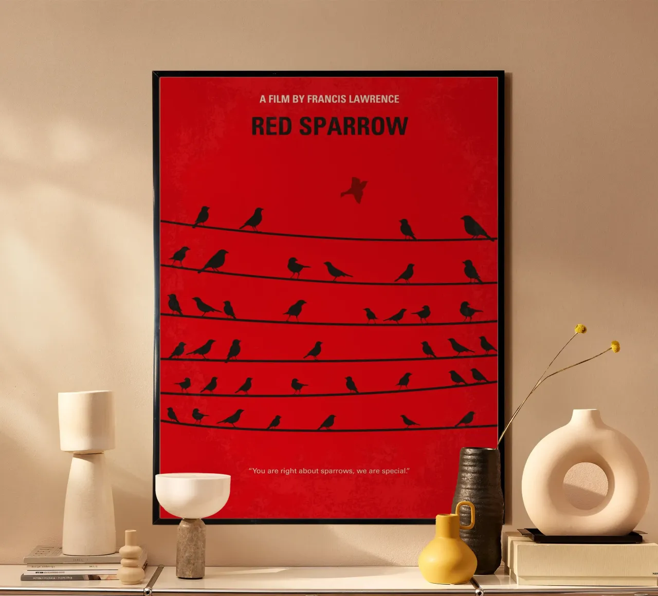 No960 My Red Sparrow minimal movie poster carta hahnemühle da Chungkong