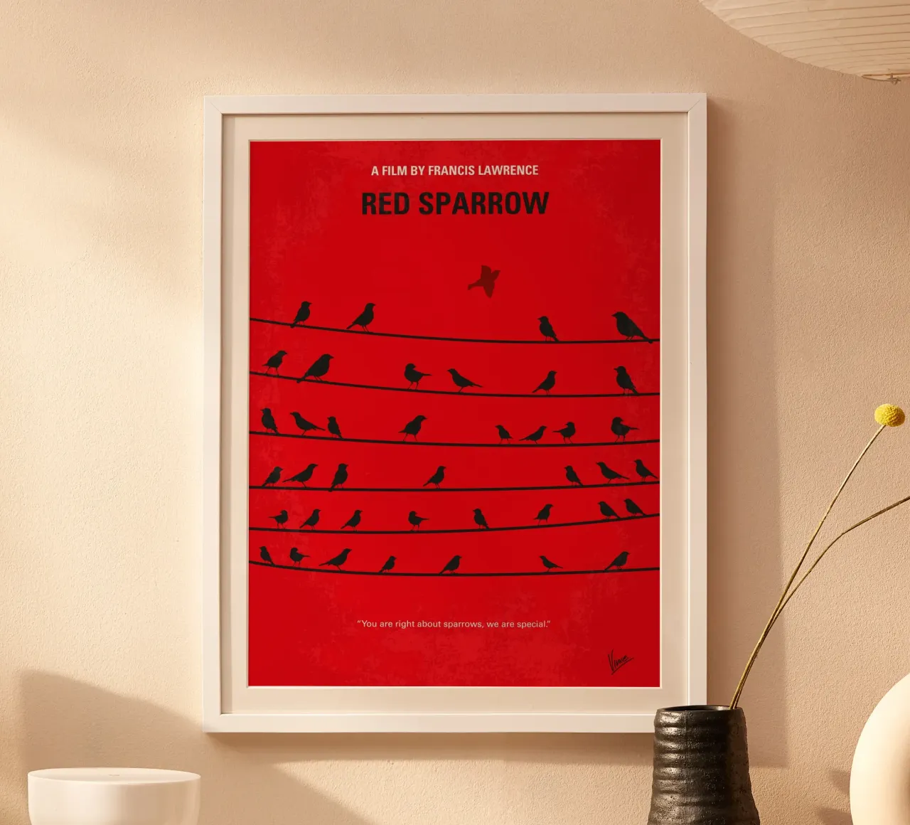No960 My Red Sparrow minimal movie poster carta hahnemühle da Chungkong