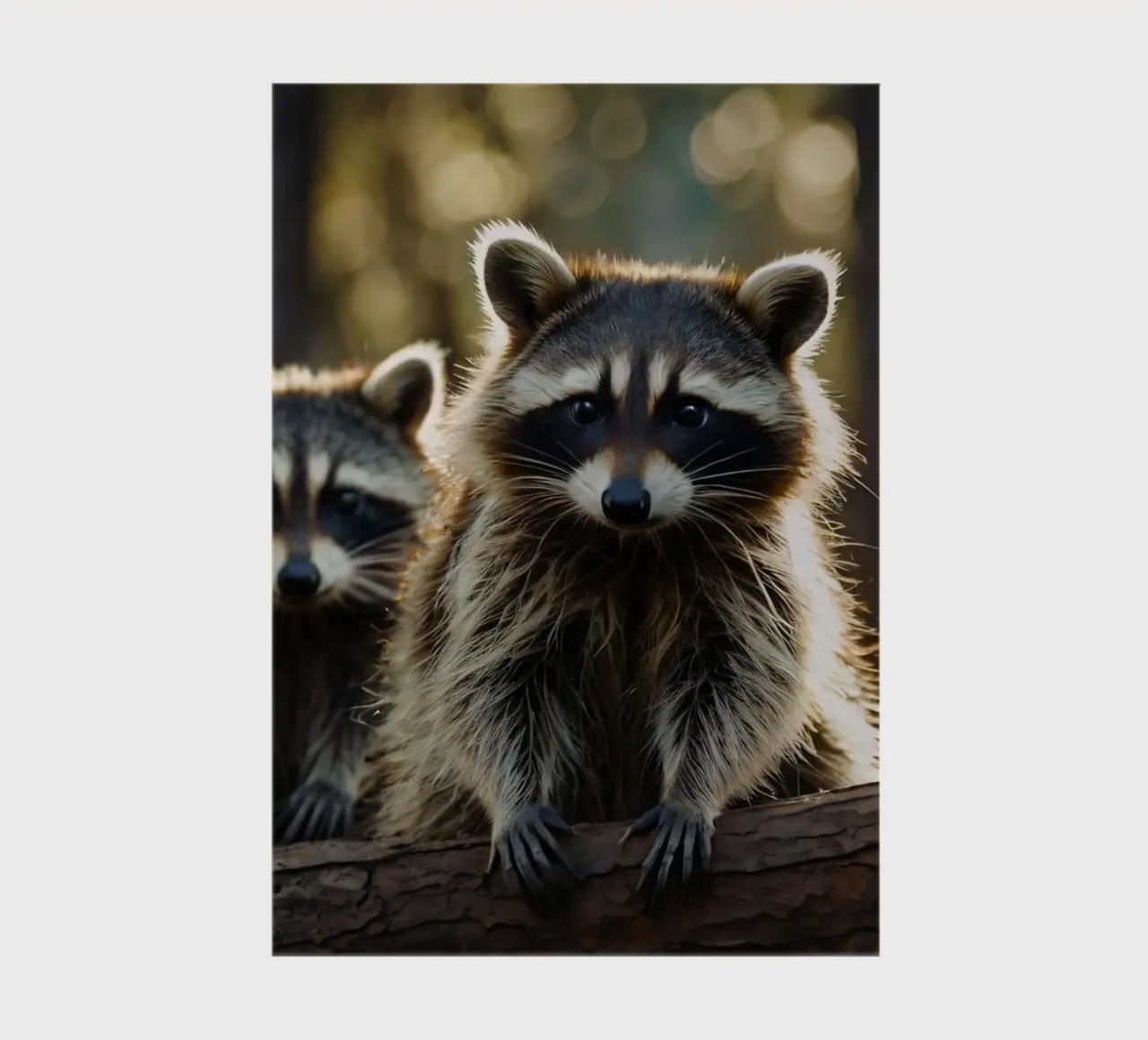 Three raccoons resting on a tree branch in a forest notebook by DesignDoodle