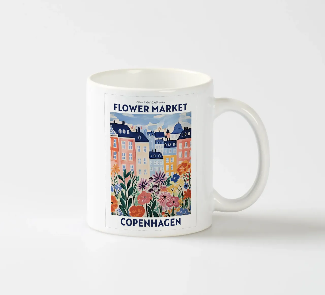 Mercato dei fiori, Danimarca, Copenaghen - Viaggio Botanico tazza in ceramica da Peaches Art Prints