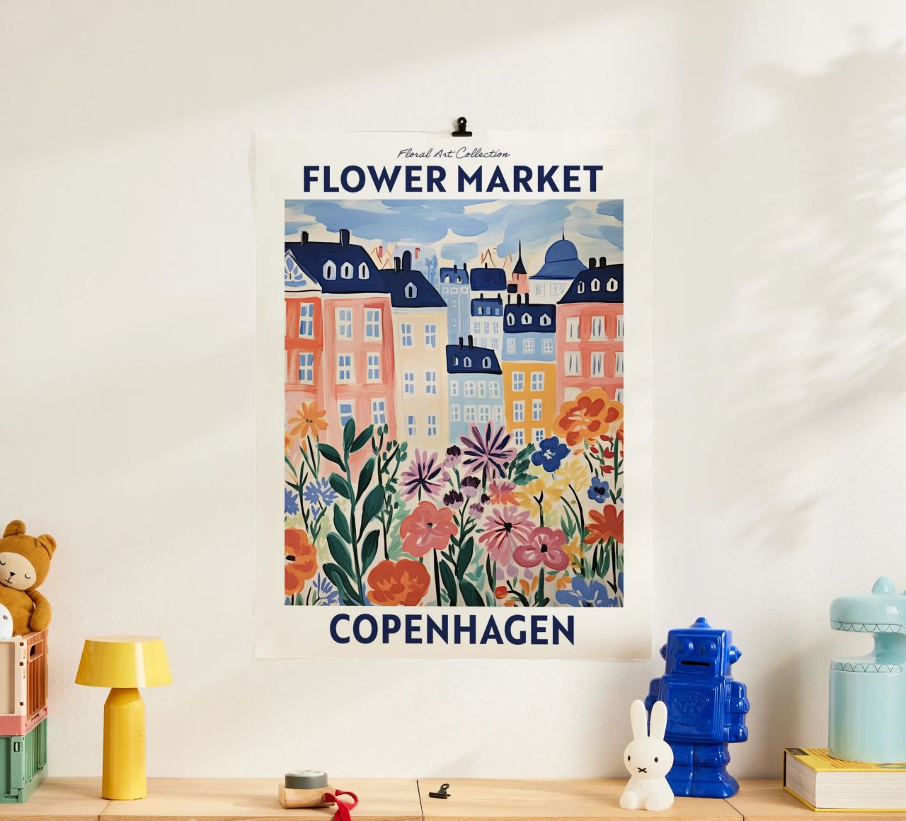 Flower Market, Denmark, Copenhagen - Travel Botanical poster by Peaches Art Prints