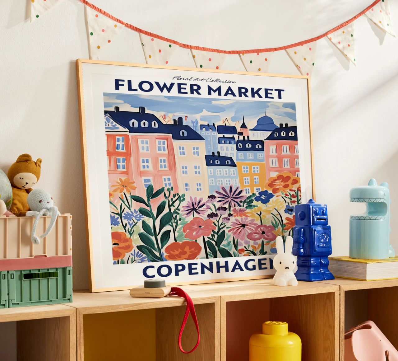 Flower Market, Denmark, Copenhagen - Travel Botanical poster by Peaches Art Prints
