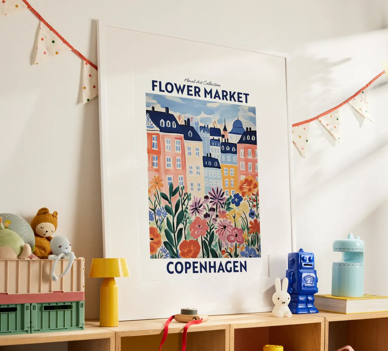 Mercato dei fiori, Danimarca, Copenaghen - Viaggio Botanico poster da Peaches Art Prints