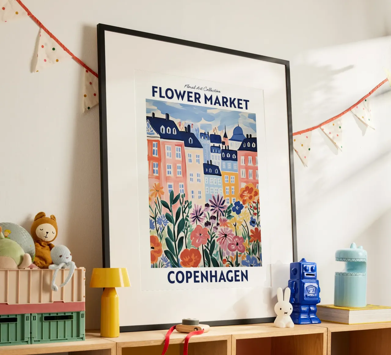 Mercato dei fiori, Danimarca, Copenaghen - Viaggio Botanico poster da Peaches Art Prints