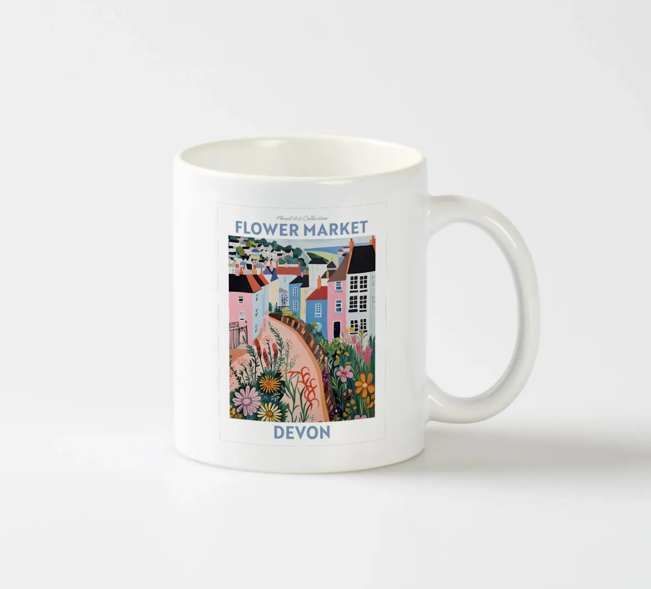 Mercato dei fiori, Devon, Inghilterra - Viaggio Botanico tazza in ceramica da Peaches Art Prints