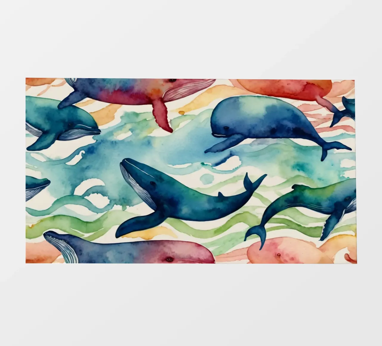 Illustrazione colorata ad acquerello con diverse balene pellicola backlit da DesignDoodle