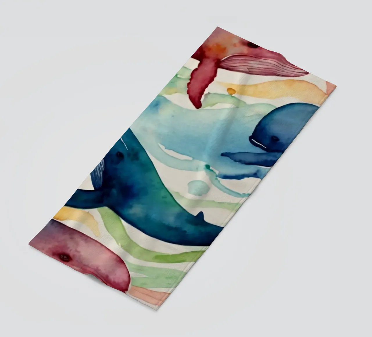 Illustrazione colorata ad acquerello con diverse balene telo mare da DesignDoodle