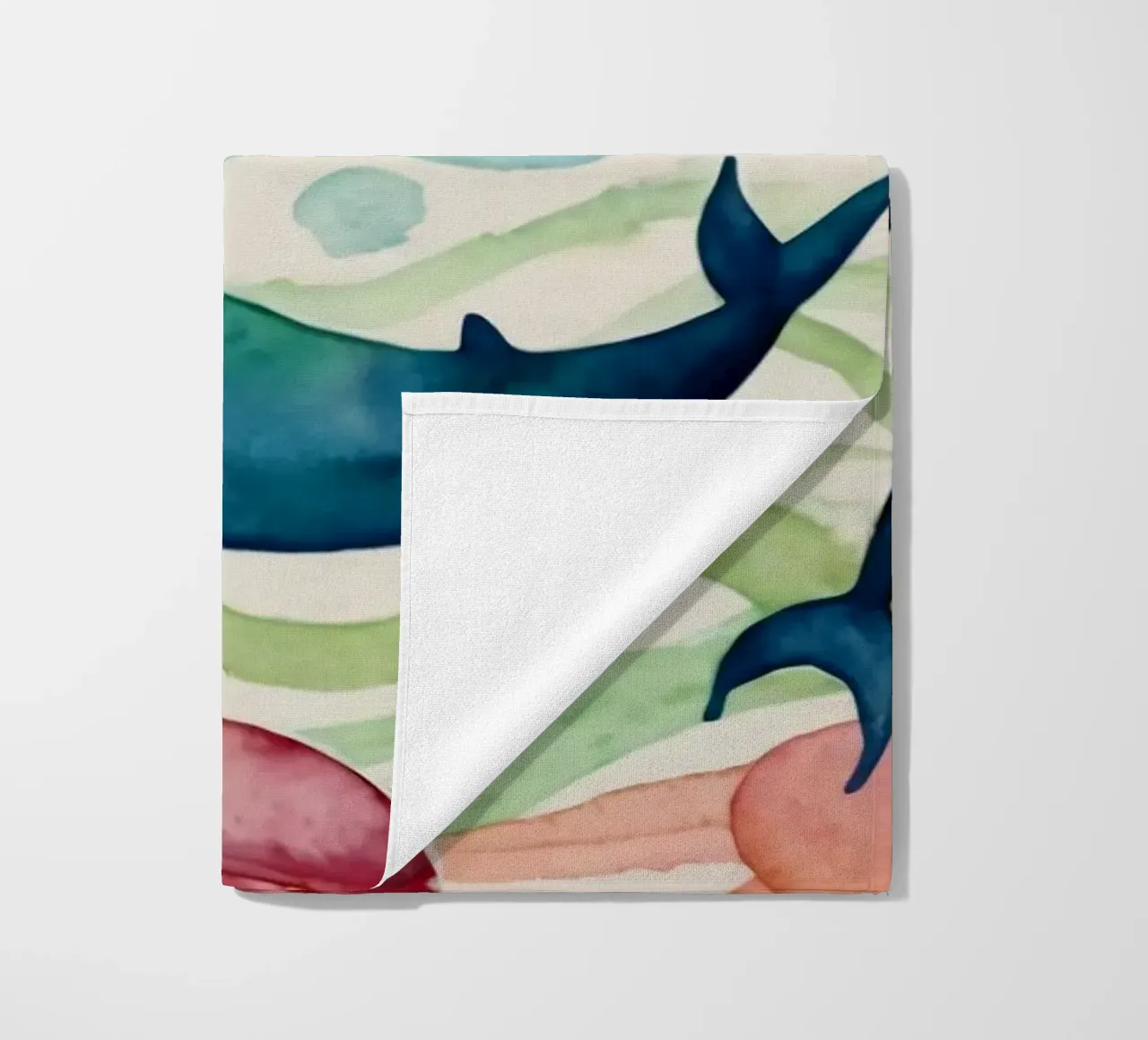 Illustrazione colorata ad acquerello con diverse balene telo mare da DesignDoodle