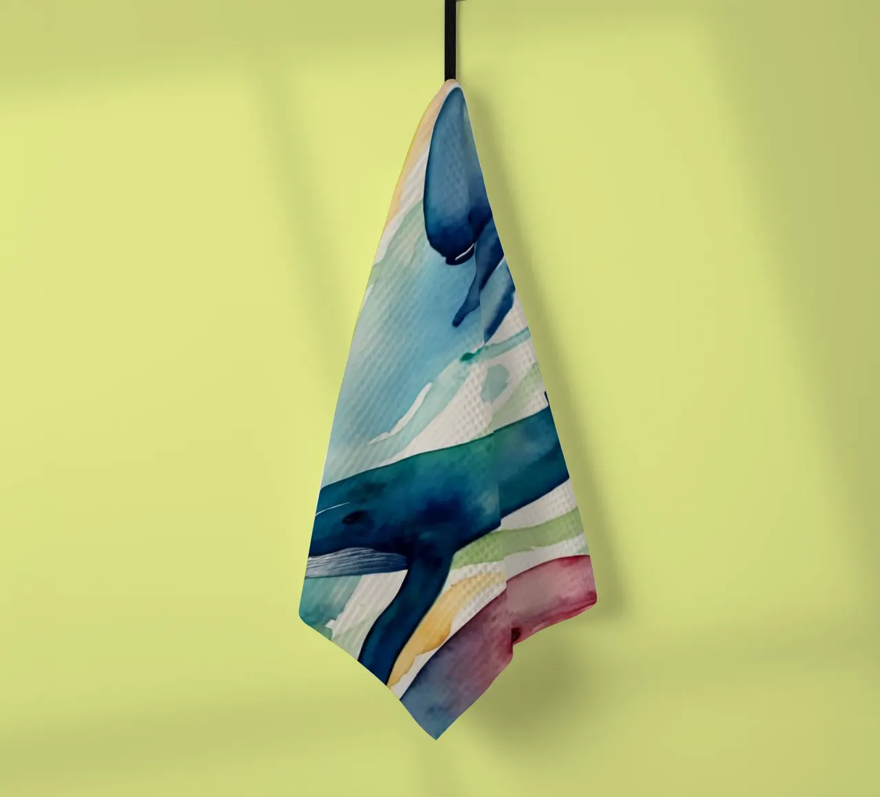 Illustrazione colorata ad acquerello con diverse balene canovaccio da cucina da DesignDoodle