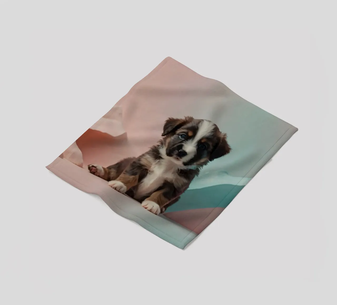 Cute puppy sitting between pastel-colored rocks fleece blanket by DesignDoodle