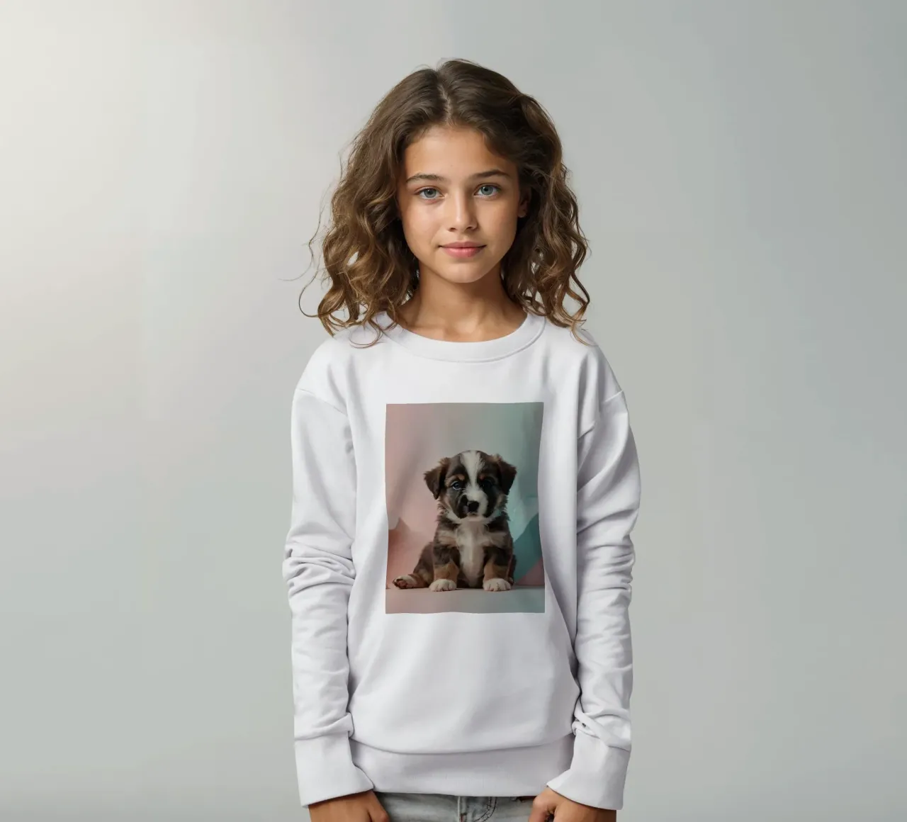 Simpatico cucciolo seduto tra rocce color pastello felpa bambino da DesignDoodle