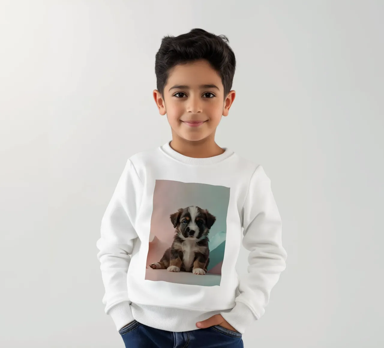 Simpatico cucciolo seduto tra rocce color pastello felpa bambino da DesignDoodle