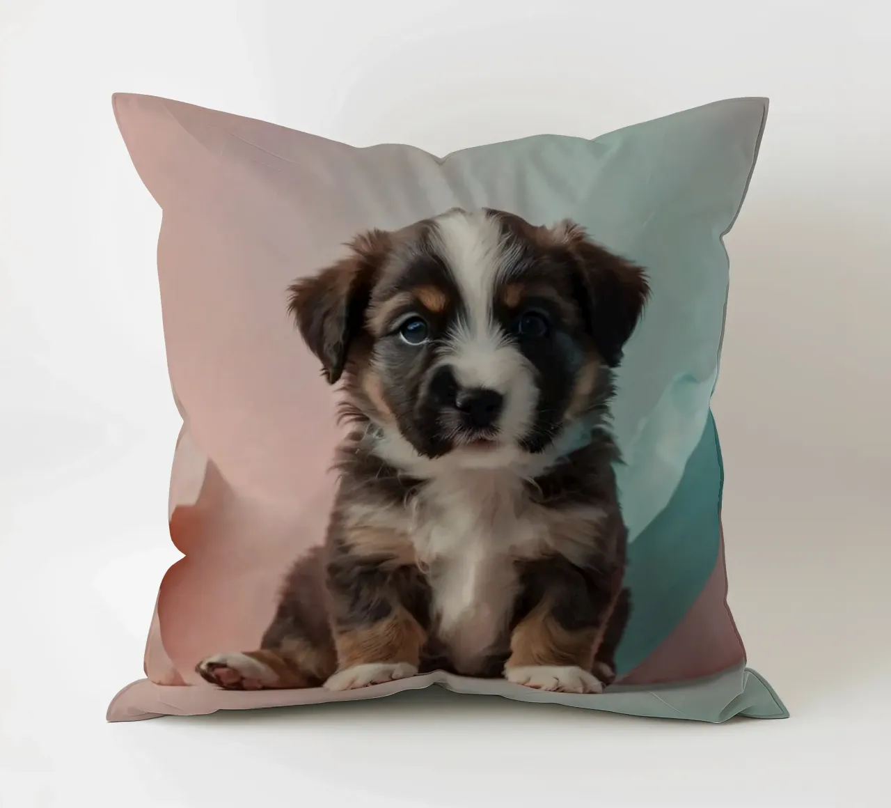 Simpatico cucciolo seduto tra rocce color pastello cuscino da DesignDoodle